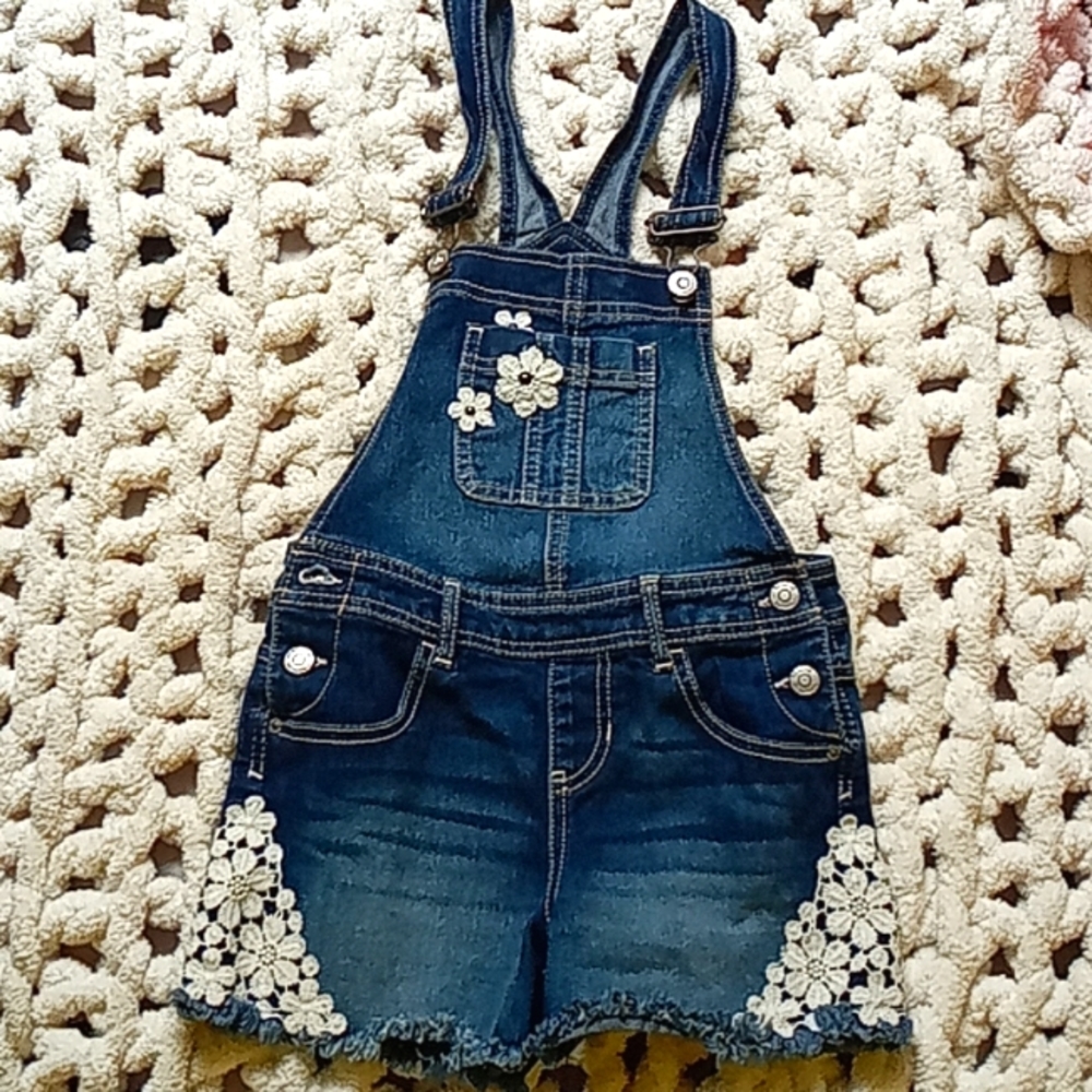 Denim Short Jumper with white lace details